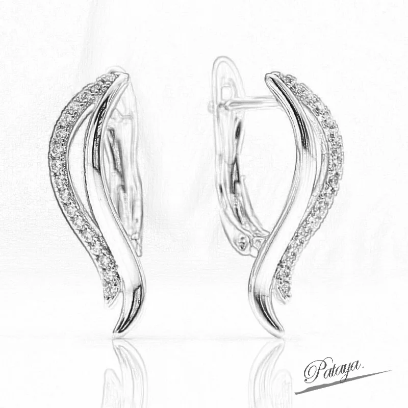 PATAYA New Hollow Leaf Small  Earrings Women 585 Rose Gold Color Drop Earrings Cute Daily Party Natural Zircon Fashion Jewelry