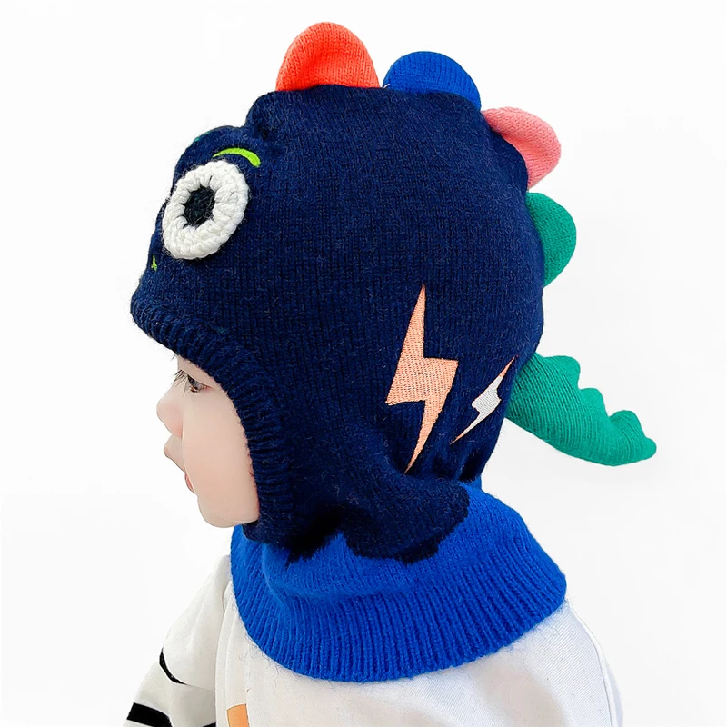 Doitbest 2022 Boy Girl Beanie Protect neck Cartoon dinosaur Windproof Winter Child knit hat Warm Cute kids girls Earflap Caps