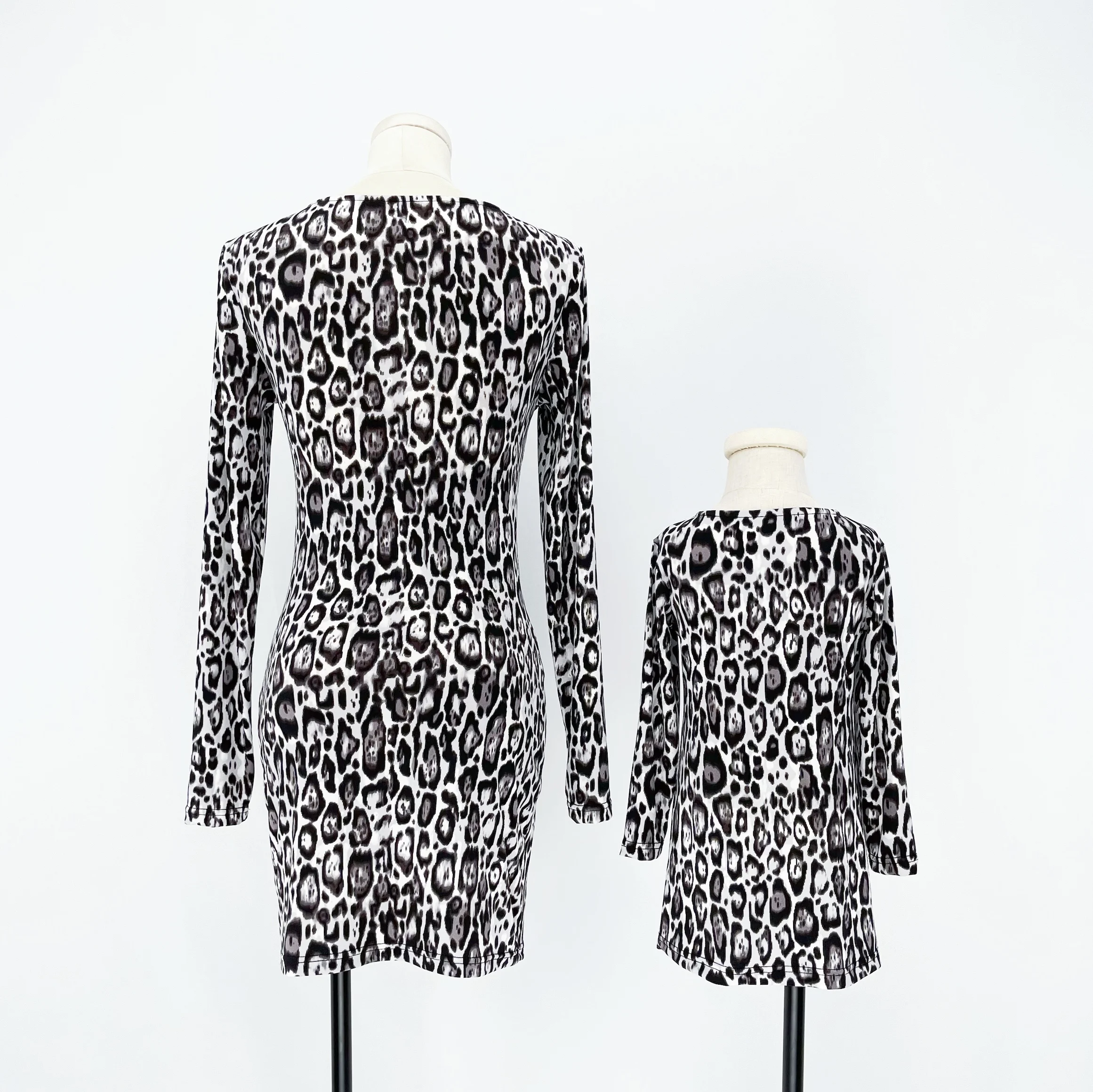 Joyccin Mother Kids Party Dresses Autumn Winter Fashion Multicolor Leopard Print Long Sleeve V-Neck Bodycon Dress