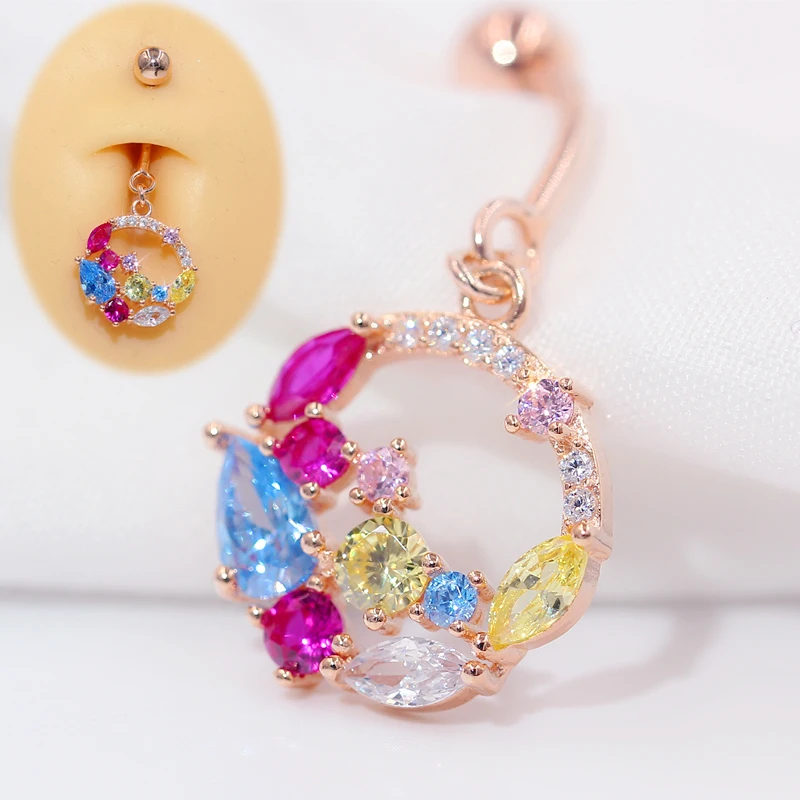 2021 New Luxury Belly Button Rings Silver 925 Rose Gold Color Piercing Navel Colored Garland Body Jewelry For Women Decoration