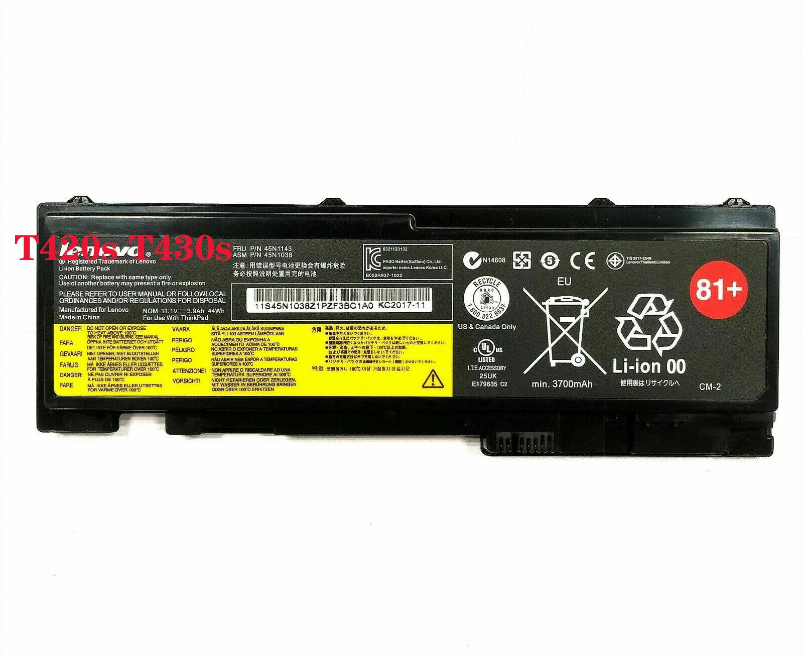 ของแท้ OEM T430s แบตเตอรี่สำหรับ Lenovo ThinkPad 81 Plus โน้ตบุ๊ค T420s Series 44Wh