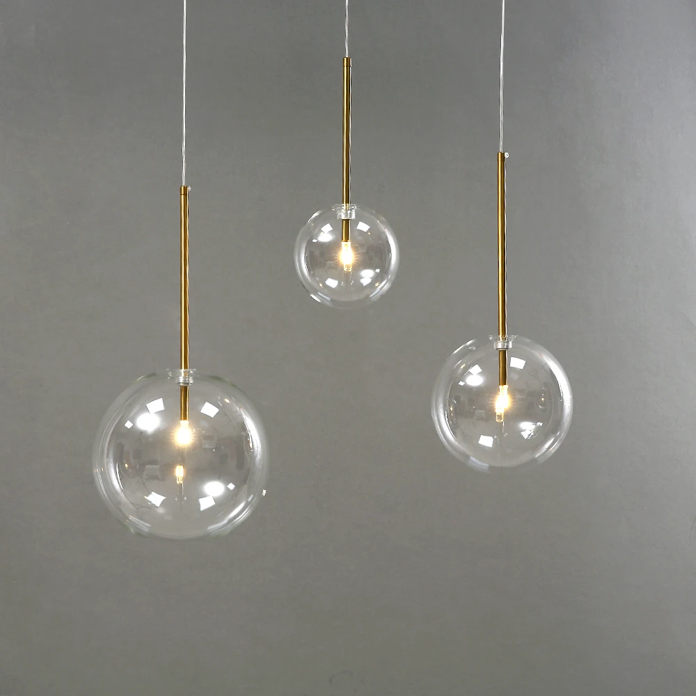 Nordic Clear Glass Pendant Lights Globe Gold Glass Ball Pendant Lamp Dining Room Kitchen Hanging Lamp Suspension decor fixtures