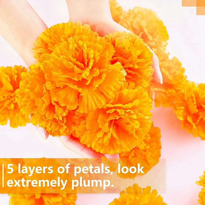 HOT-3.9Inch Marigold Flowers Artificial Day Of The Dead Flower 50Pcs Fake Marigold Flowers Head For Marigold Garland Making