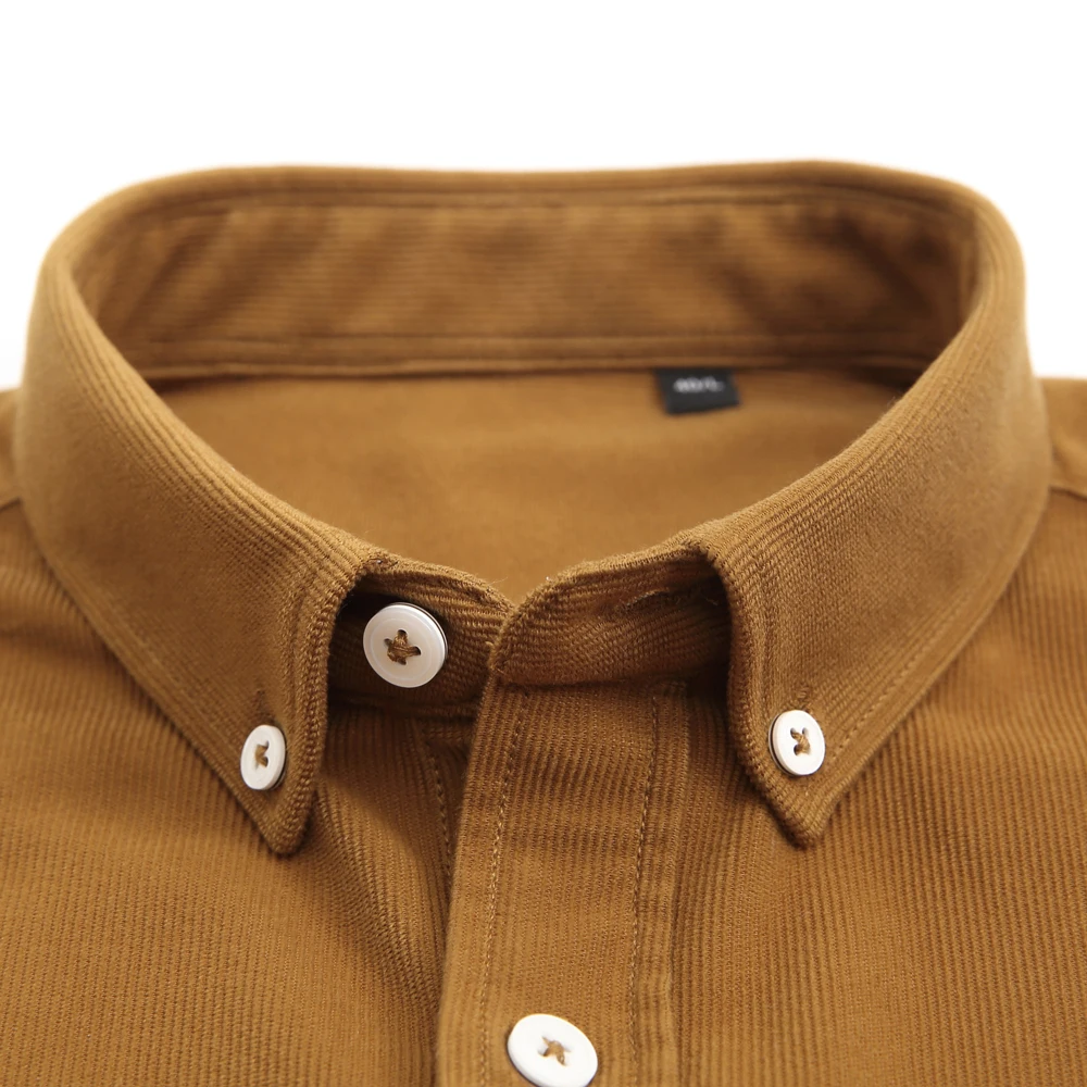 Japan Style Autumn Casual Long Sleeve Corduroy Shirts Single Patch Pocket Comfortable Soft Standard-fit Men's Button-down Shirt