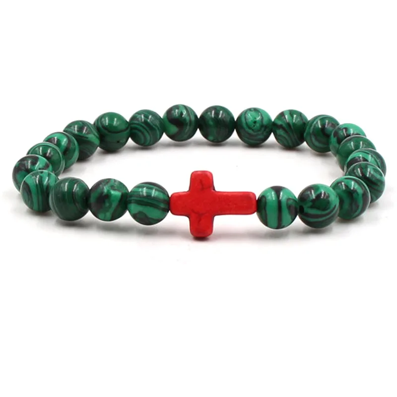 Charm Green Stone Beads 8 Style Bracelet Cross Bracelets For Women And Men Trendy Jewelry Elegant Pulseras Handmade Elegant Gift