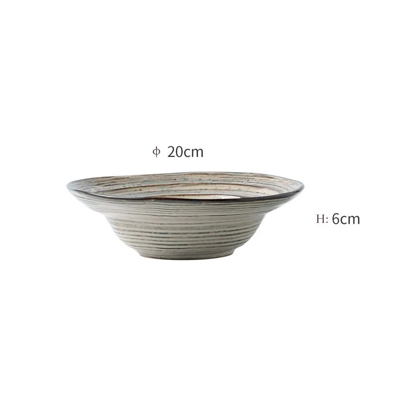 KINGLANG Nordic Vintage Bowl  Japanese Ceramic Plate Serving Soup Bowls Creative Pasta Dish Noodle Bowl