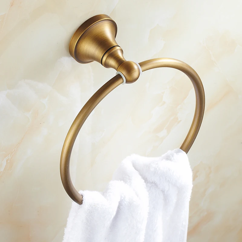 Retro Brass Wall-Mounted Round Antique Bronze Towel Ring Bathroom Towel Holder Towel Rack for Bathroom Accessories BD912