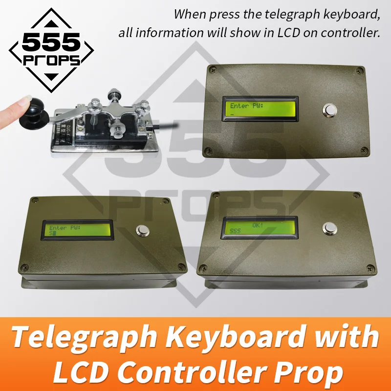 555PROPS Morse Code Telegraph Keyboard with LCD Controller Prop Escape Room Enter correct password by keyboard to unlock