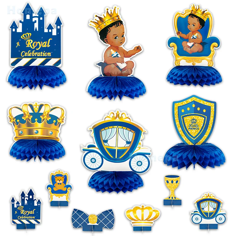 12Pcs Royal Prince Themed Honeycomb Balls Table Toppers Centerpiece Birthday Party Supplies Horse-drawn Decoration for Kids