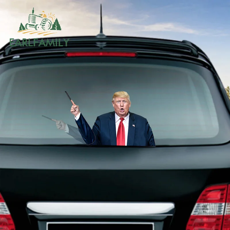 EARLFAMILY 20cm for Trump Wiper Funny Car Stickers Caravan Decal Vinyl Car Accessoires Waterproof Sunscreen Scratch-Proof Decor