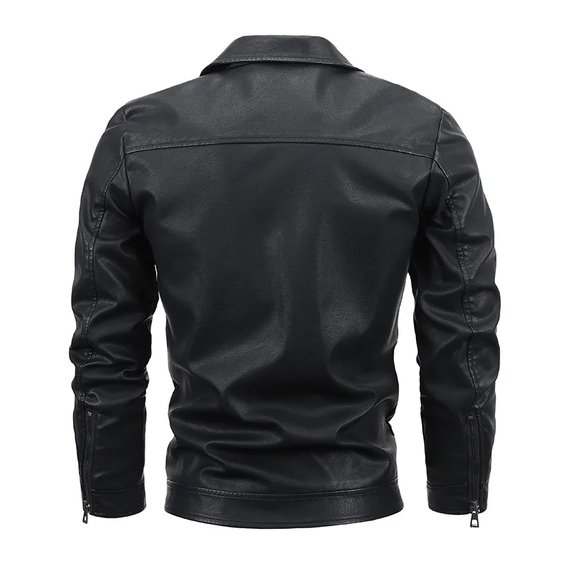 Chaqueta de cuero PU con doble bolsillo para hombre, abrigo informal a prueba de viento para motorista, MY580, otoño, 2023