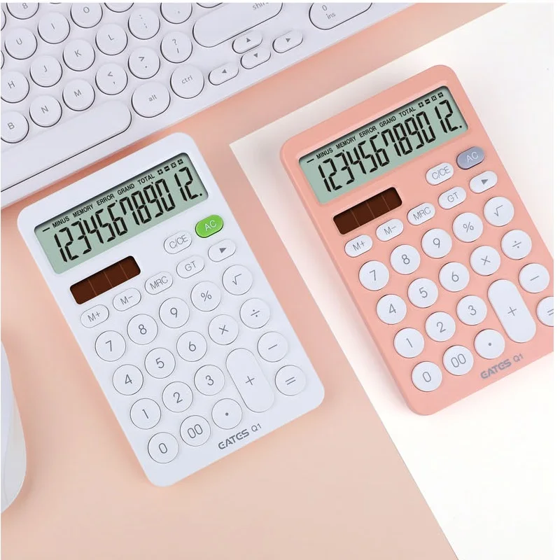 12 Digit Desk Calculator Large Big Buttons Financial Business Accounting Tool White Blue Orange Battery and Solar Power