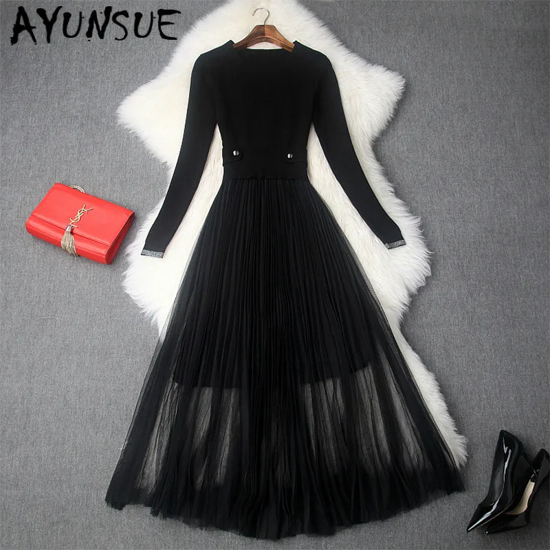 

Dress Women Spring Autumn Dress Clothes 2020 Black Party Dress Vintage Sweater Dress Elegant Vestidos Robe Femme 85797 YY2477