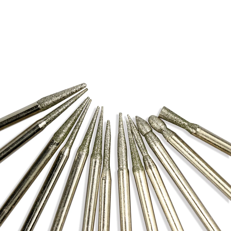 Diamond Grinding Burr Needle 30PCS 3.0mm Shank Point Engraving Carving Polishing Glass Jade Stone Drill Bit Rotary Tool