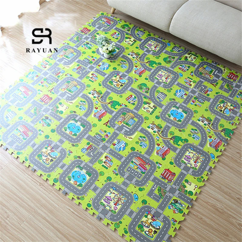 

RAYUAN 9PCS Cartoon Puzzle Mats Transport Line Design EVA Foam Children Play Mat Large Floor Carpet Area Rug 30X30CM