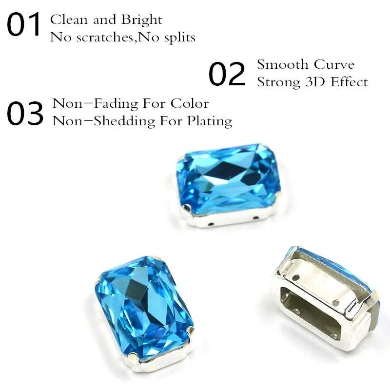 Rectangle K9 Glass Sew On Crystal Octagon Loose Flatback Rhinestones With Silver Claw Diy Colorful Gems For Needlework Clothes