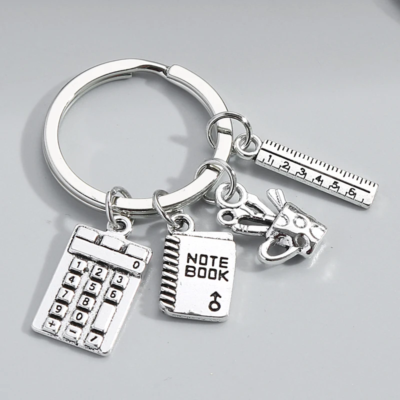 Study Keychain Calculator Note Book Ruler Pen Holder Key Ring Student Key Chains For Teachers\' Day Gifts DIY Handmade Jewelry