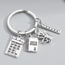 Study Keychain Calculator Note Book Ruler Pen Holder Key Ring Student Key Chains For Teachers' Day Gifts DIY Handmade Jewelry