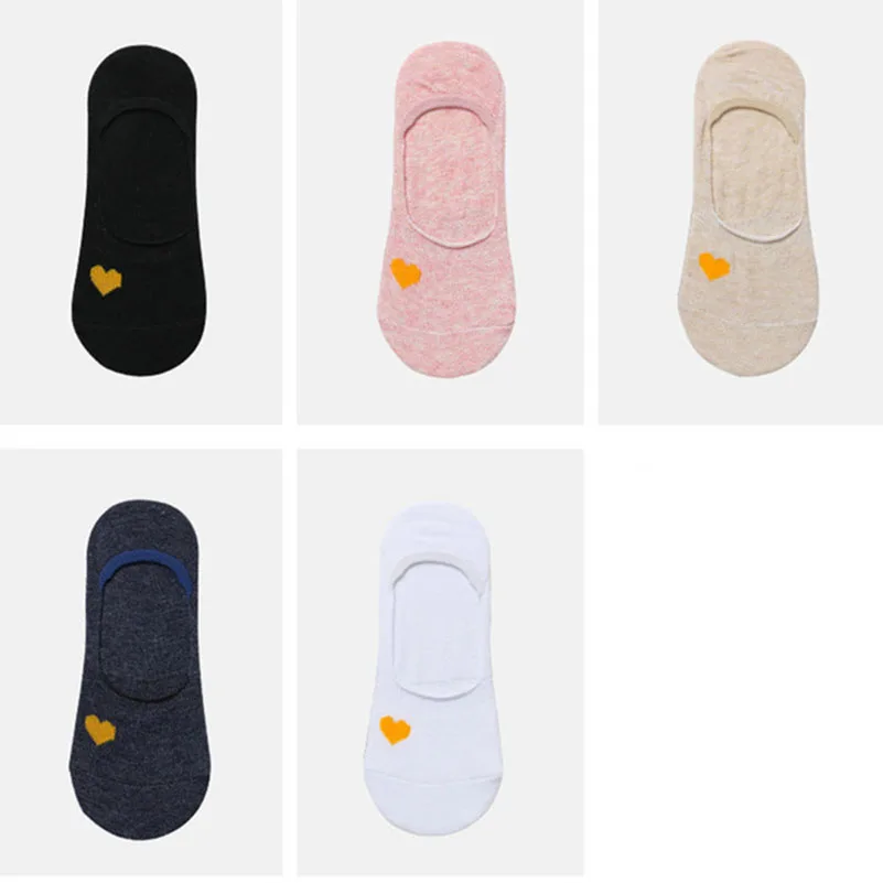 

LKWDer 5 Pairs Women's Socks Spring Summer Cotton Shallow Mouth Boat Socks Silicone Non-slip Invisible Korean Cute Female Socks