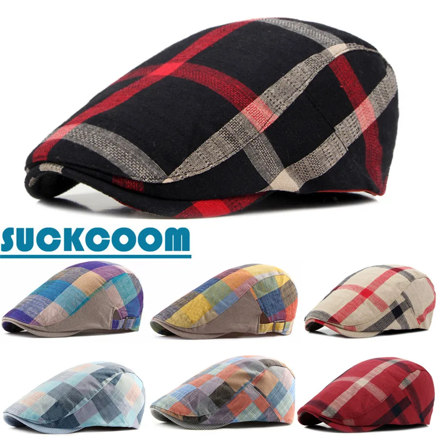 

Men Women Classic Englad Style Plaid Berets Caps Casual Unisex Sports Caps Cotton Hats Boina Casquette Flat Cap Painter Cap