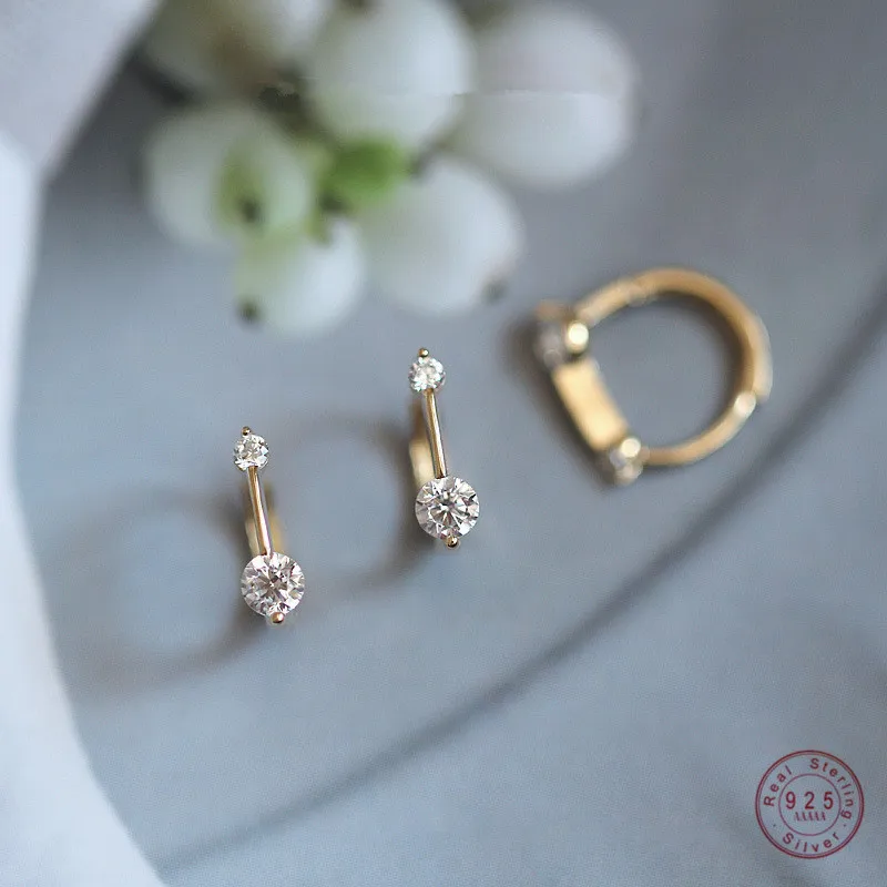 925 Sterling Silver Simple Shiny Srystal U-shaped Earrings Women Punk Hip Hop Street Art 14k Gold Plating Jewelry Gift