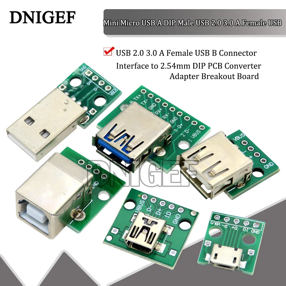 Mini Micro USB A DIP Male USB 2.0 3.0 A Female USB B Connector Interface To 2.54Mm DIP PCB Converter Adapter Breakout Board