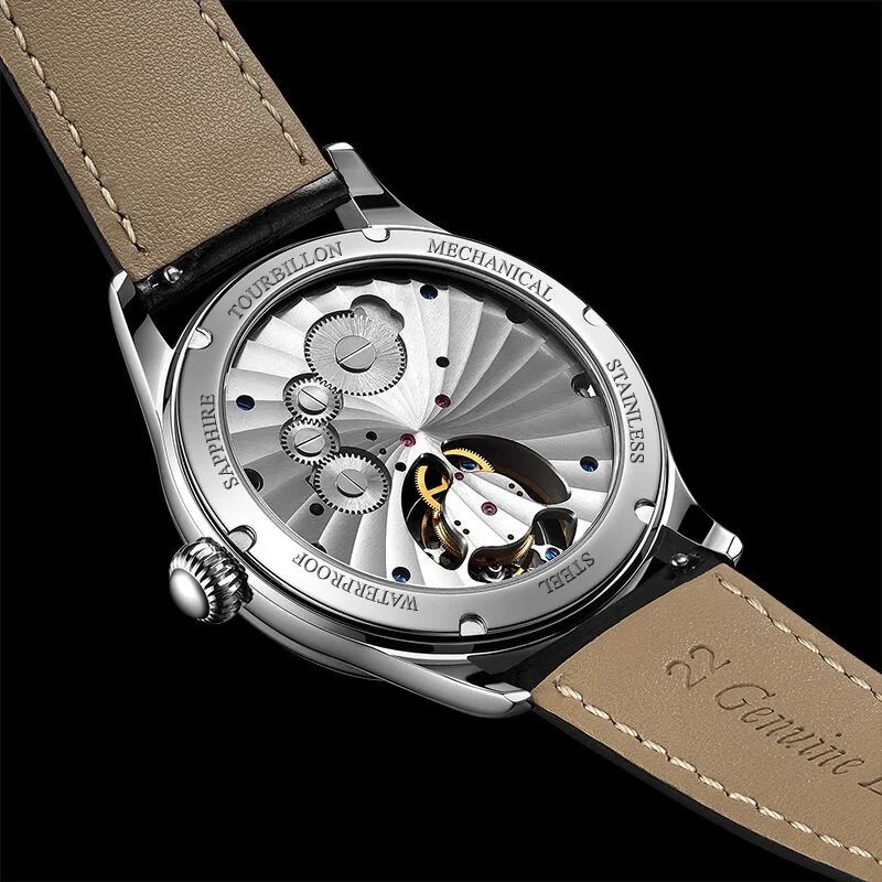 Aesop Skeleton Manual Tourbillon Mechanical Mens Watch Sapphire Stainless Steel Rotating Blue Sandstone Wristwatches Luxury 7025