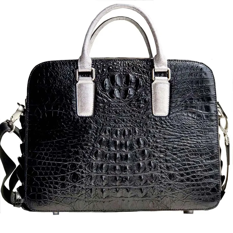 ouruili Real crocodile leather  front large skull fashion classic business casual men handbag  large men briefcase