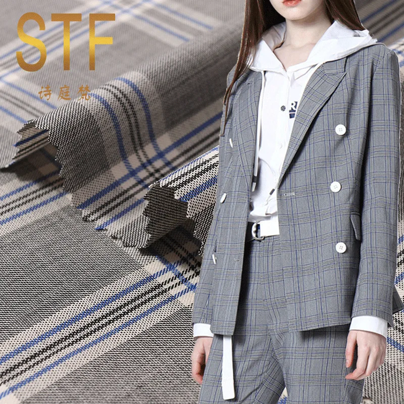 Factory Direct New Spring and Autumn Fashion Men and Women Casual Suit Fabric Worsted Wool Plaid Suit Fabric