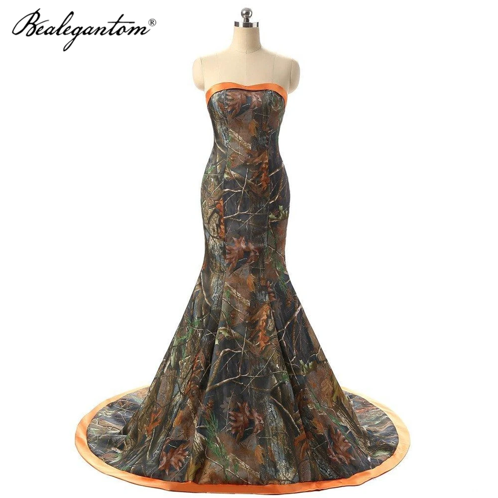 Bealegantom Newest 2023 Mermaid Camo Wedding Dresses With Beaded Appliques Satin Long Wedding Party Dress Bridal Gowns WD24