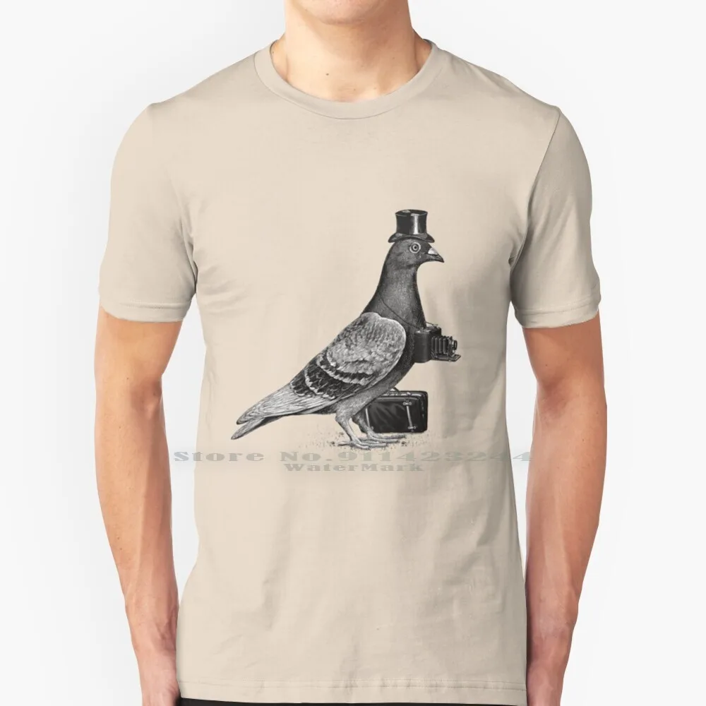 Tourist 100% Cotton T Shirt Bird Camera Cute Hats Photographer Pigeon Suitcase Tourist Travel Retro Vintage Surrealism Sokol