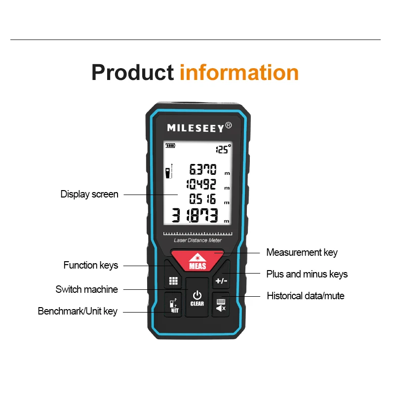 Mileseey télémètre Trena Laser professionnel X5/X6 40M 60M 80M 100M, dispositif de mesure de Distance numérique Rechargeable