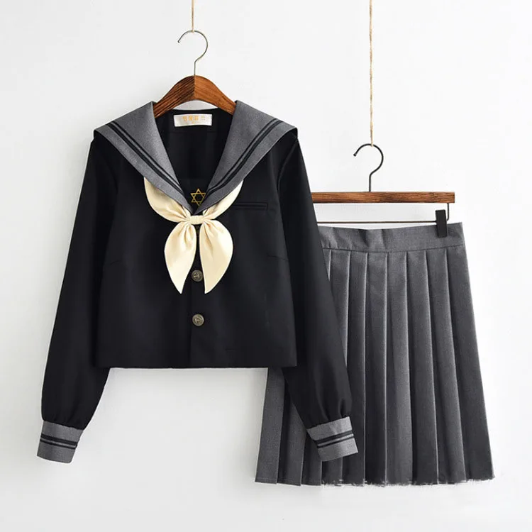 Uniforme scolaire japonais pour filles, uniformes scolaires coréens doux Lolita marin Cosplay, chemise à manches longues et jupe plissée, ensemble d'étudiants