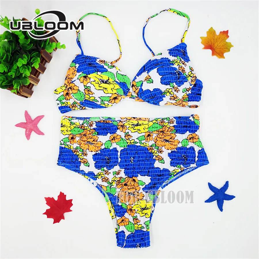 

Sexy Bikini Push Up Bikinis Female Swimsuit Floral Bikini Set High Waisted Bathing Suit Ruched Swimwear Women Biquini Beach Wear