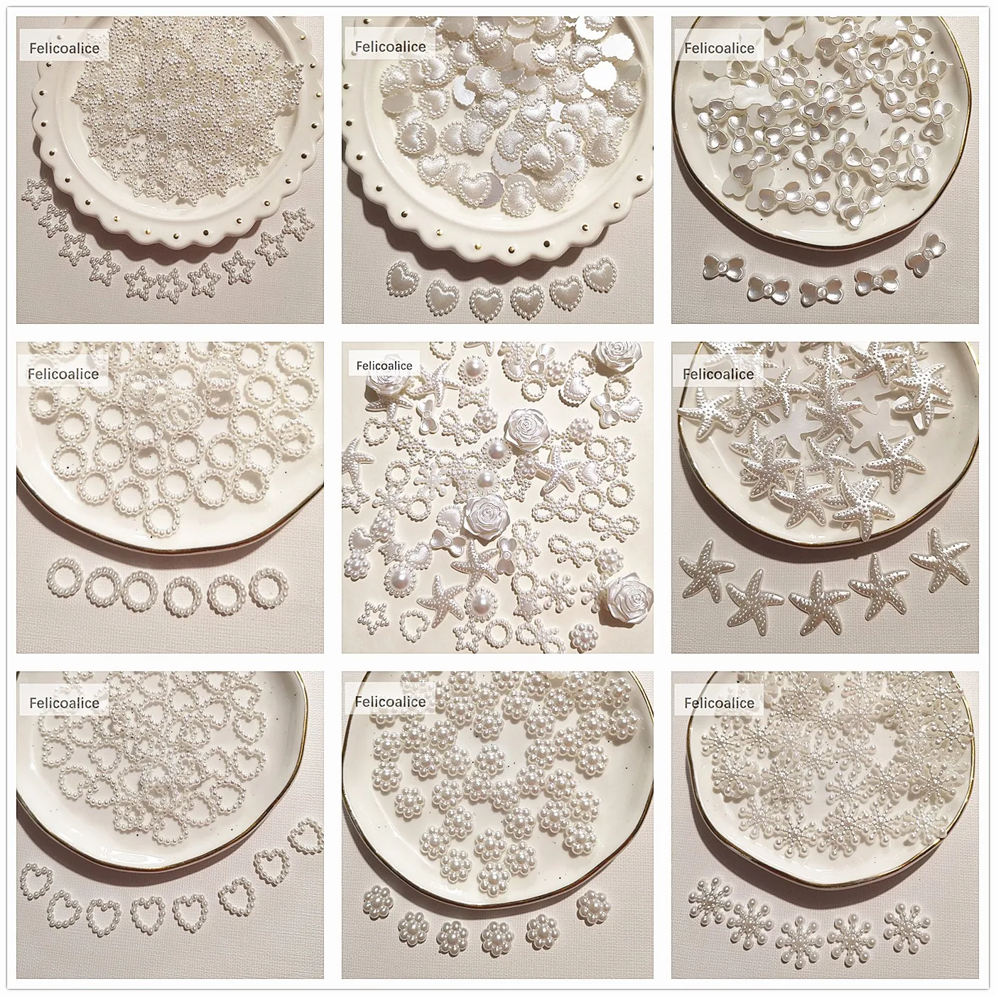 1000pcs White Flatback Half Round Flower Bowknot Imitation Pearl Craft ABS Scrapbook Beads for DIY Decoration Jewelry Making