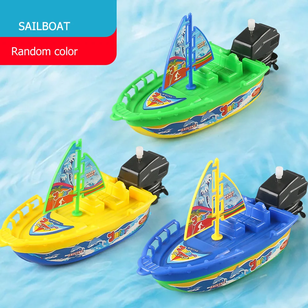 Wind Up Clockwork Float In Water Speed Boat Ship Children Bath Toys Random Color Kids Pool Swimming Bathtub Bath Toys