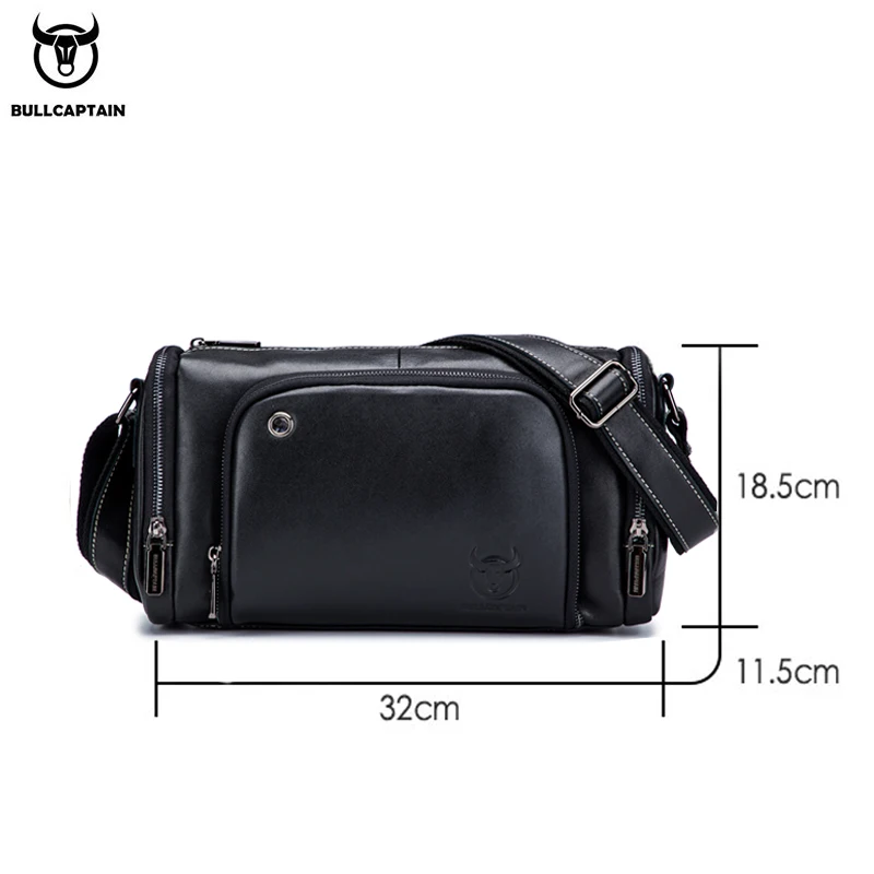 BULLCAPTAIN leather men\'s sports bag fitness shoulder bag retro handbag travel bag large capacity laptop bag cross section