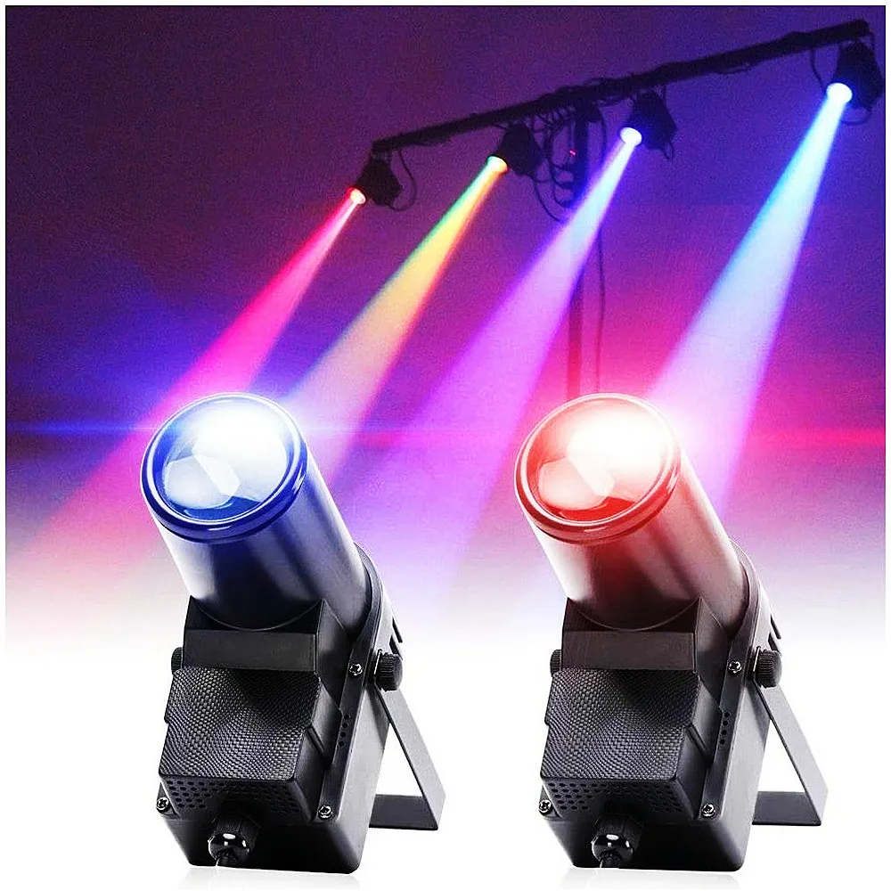 

2pcs/lot LED Pinspot Light RGBW 10W LED Beam Spot Light by DMX512 Sound Activated Controlled Spotlight For Disco Bar Mirror Ball