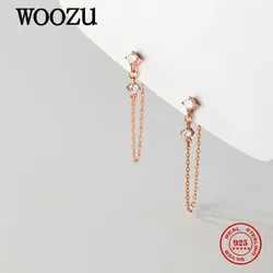 WOOZU Genuine 925 Sterling Silver Punk Chain Zircon Tassel Stud Earring For Women Party Girl Korean Chic Sweet Jewelry Gift 2021