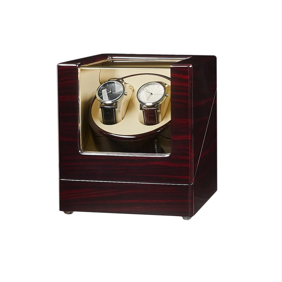 

Ebony Baking Finish Watch Winder with Quiet Motors 2+0 Storage Beige PU Leather Interior High Quality Wholesale Box