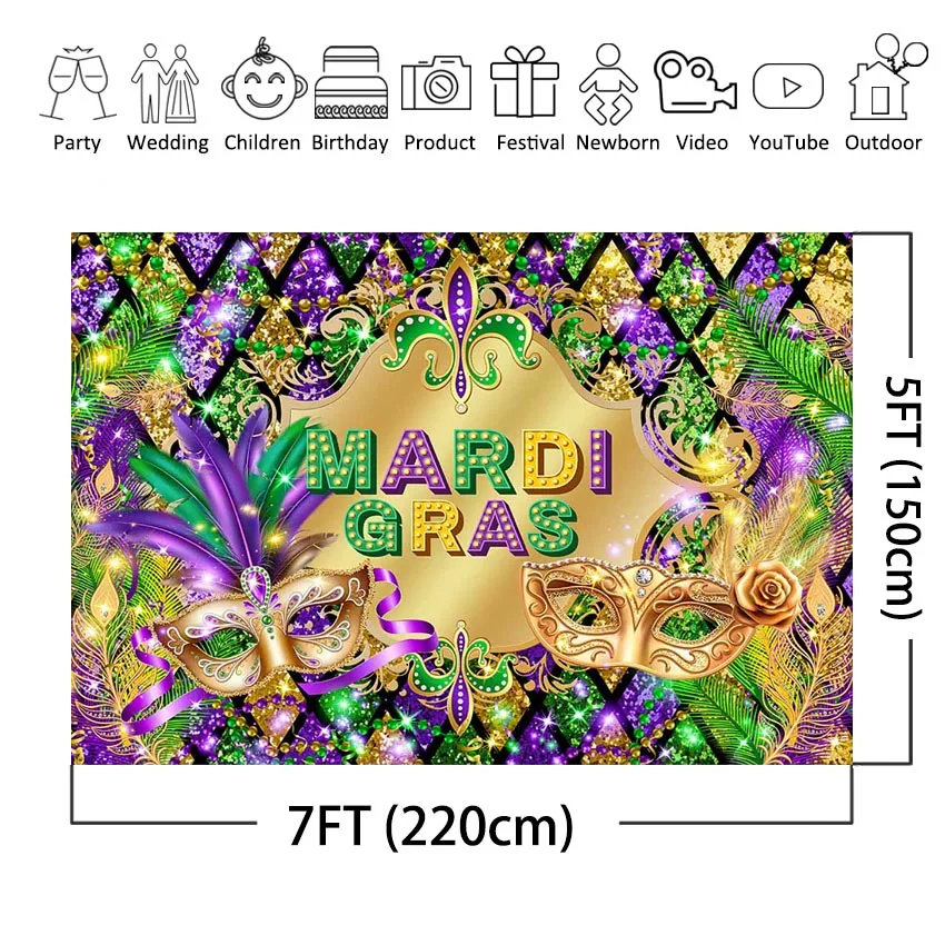 Mocsicka ماردي غرا خلفية مهرجان كرنفال حفلة تنكرية زينة نيو أورليانز قناع التقاط الصور كابينة تصوير خلفية