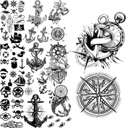 Anchor Compass Temporary Tattoos For Adults Men Arm Back Tatoos Realistic Pirate Infinite Cartoon Small Fake Tattoo Sticker DIY