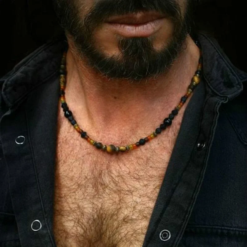 Masculine black necklace / jewelry for men / necklace for him / mens wear / cool man / mens rock jewelry / lava beads necklace