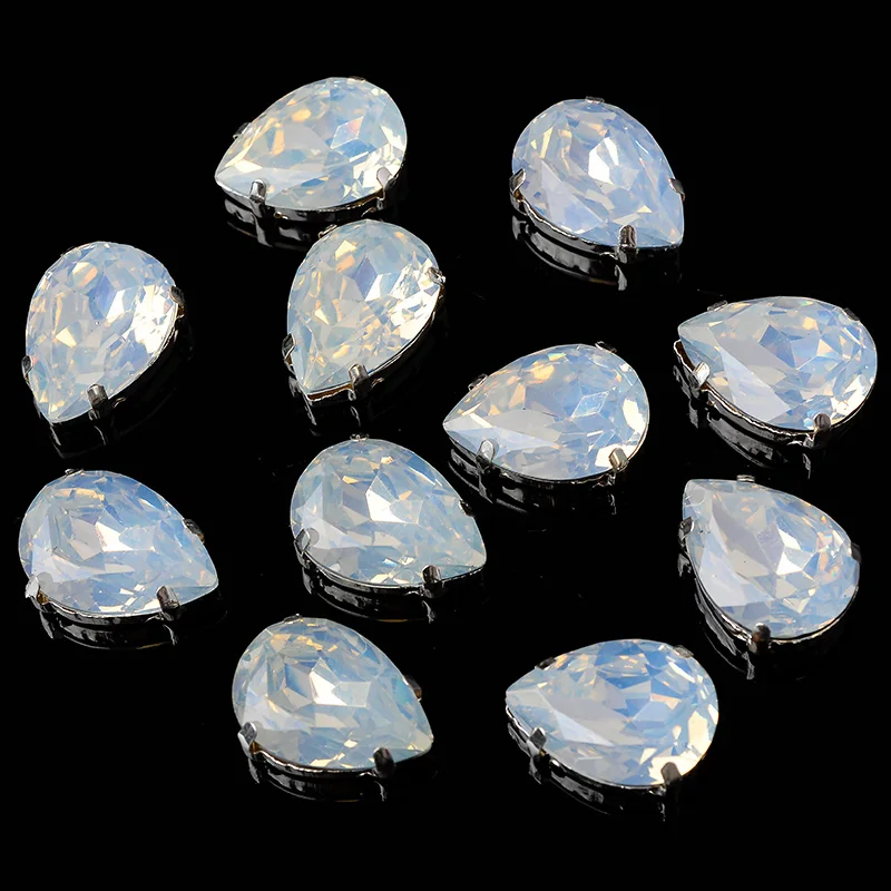 Shiny Super quality Cheap Opal 12p sew on Resin Stones with Silver Claw For Diy Clothing wedding dress decoration Trim Accessory