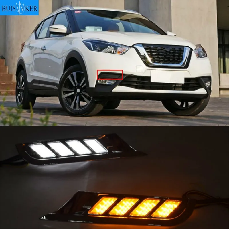 

2Pcs For Nissan Kicks 2017 2018 waterproof yellow turn Signal relay car styling LED DRL Daytime Running Lights Daylight fog lamp