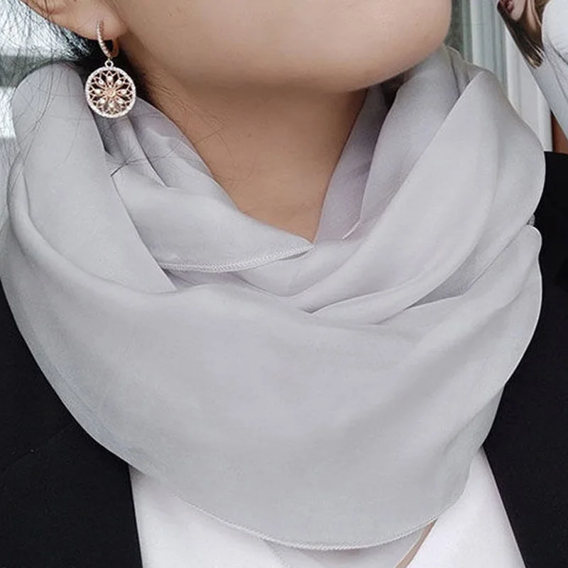 Korean Women Solid Color Thin Long Chiffon Neck Guard Silk Scarf Snood Summer Female Soft Gauze Beach Sunscreen Scarve P11