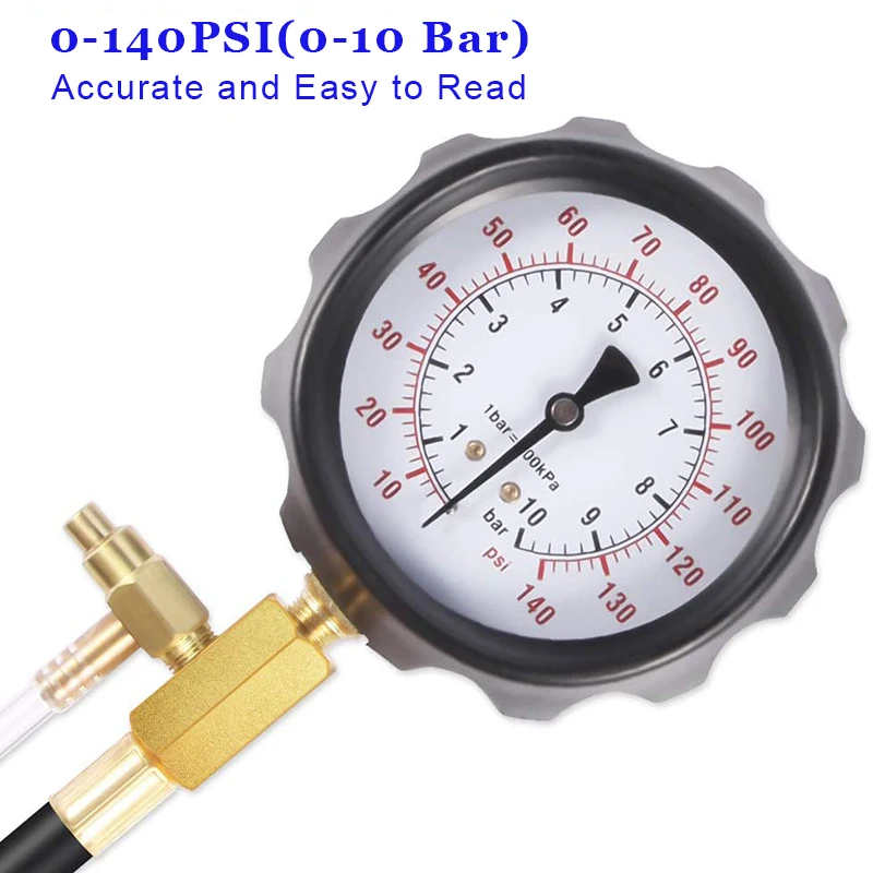 0-140PSI Fuel Injection Pump Pressure Tester Gauge Diagnostic Tools Kit,Engine Gasoline Tester Tool Set For Most of Cars(TU-114)