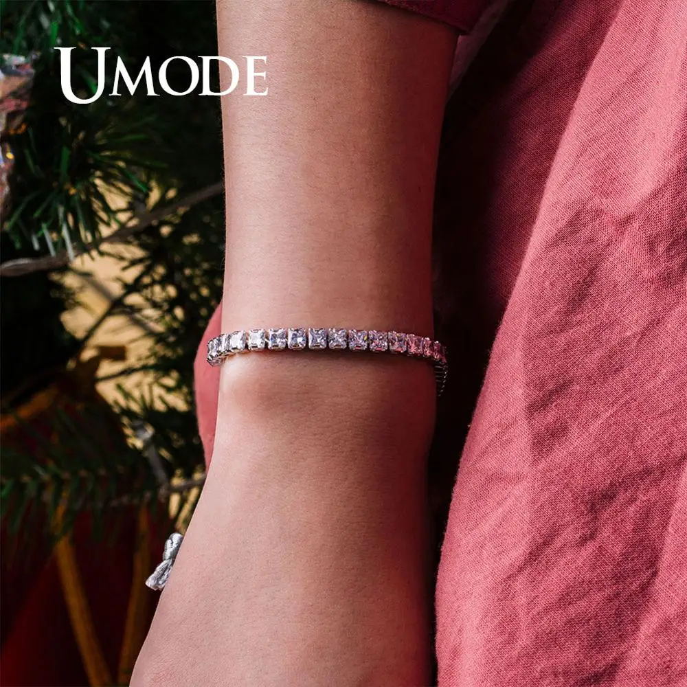 UMODE 0.25ct Clear Square Cubic Zirconia Tennis Bracelet for Men Women Wedding Luxury Jewelry 0.16 inches Femme Moda UB0178A