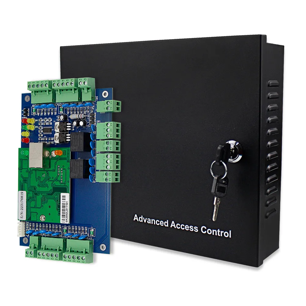OBO Hands TCP/IP Access Control Panel Board with DC12V 5A Metal Power Supply Converter Box for 1/2/4 Door Office Entry System