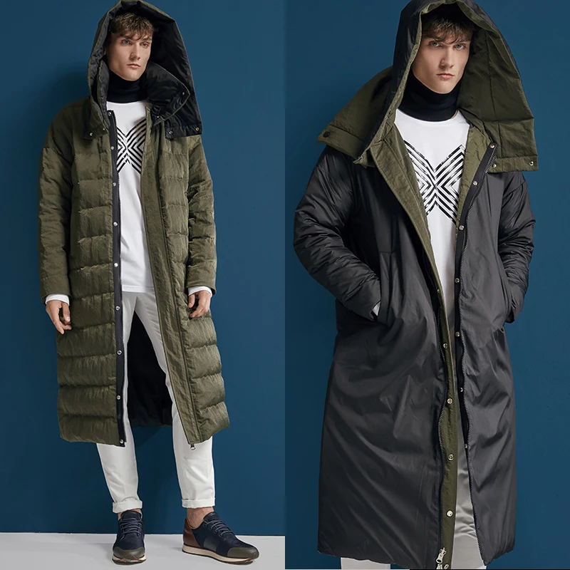 

Asesmay 2019 brand high-quality 90% white duck down jacket double-wearing casual men's x-long winter coats thickness male parkas